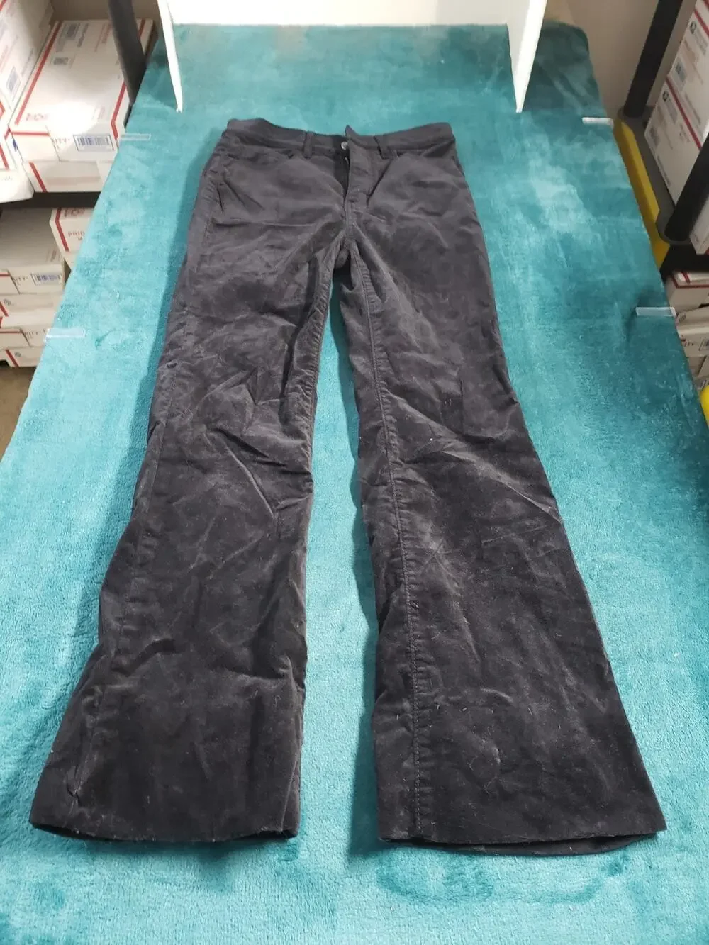 Loft Jeans Size 0 Women Black Pants Corduroy Stretch Mid Rise Flared Wide Leg